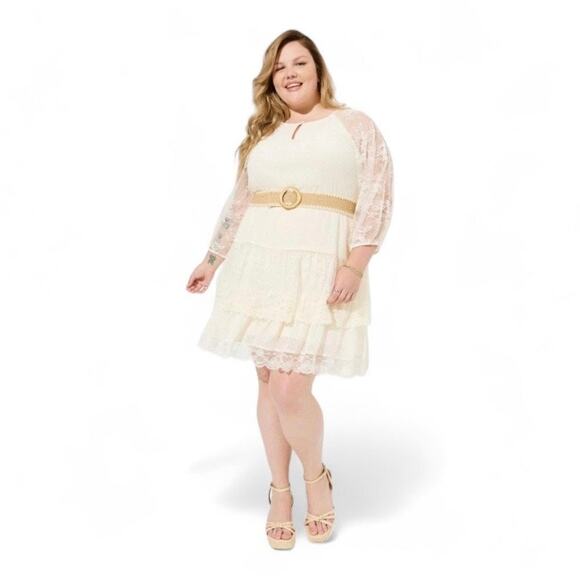 Torrid Festi Cream Lace Clip Dot Mini Dress Sz.4 NWT - Picture 2 of 16